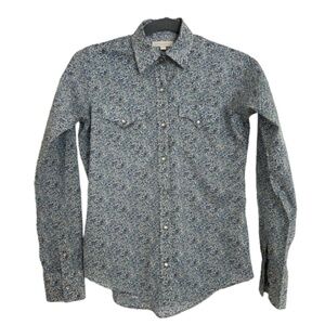Ann Mashburn Western Shirt Pearl Snap Liberty Blue Floral XS